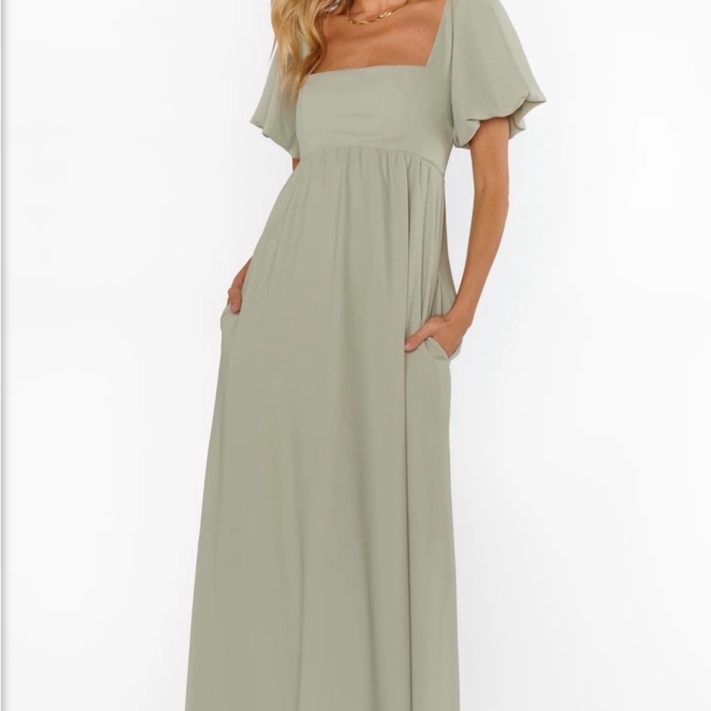 Show Me Your MuMu Nora Maxi Dress Moss Green Crisp